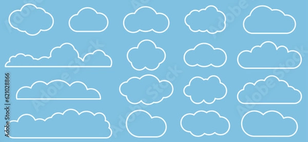 Obraz Set of cloud line icons. Weather symbols. Vector illustration isolated on blue background