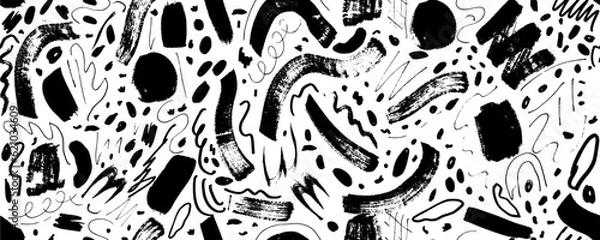 Fototapeta Brush curly lines seamless pattern. Pencil squiggles ornament. Squiggles brush strokes vector background. Hand drawn marker scribbles, curved lines. Black pencil sketches.  