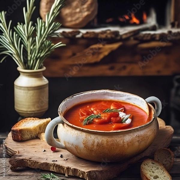 Fototapeta tomato soup with bread