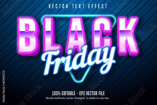 Fototapeta Black friday text, Neon lights signage style editable text effect