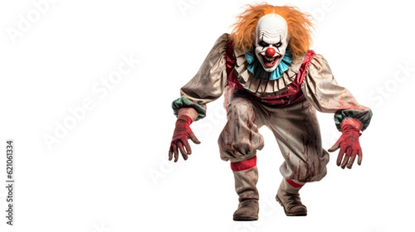 Fototapeta Scary clown isolated on transparent background PNG