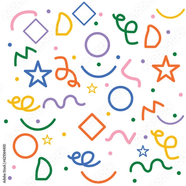 Fototapeta Fun colorful line doodle seamless pattern. Creative minimalist style art background for children or trendy design with basic shapes. Simple childish scribble backdrop.