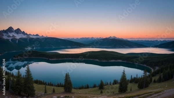 Fototapeta beautiful illustratration photograph or batch lake sunset . guess composure tune advertise locomotion bicycle. Creative resource, AI Generated