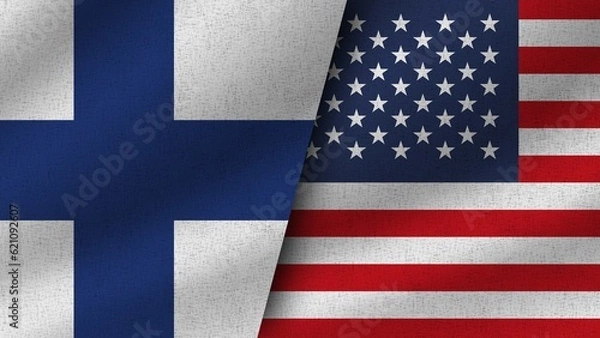 Obraz USA and Finland Realistic Two Flags Together, 3D Illustration
