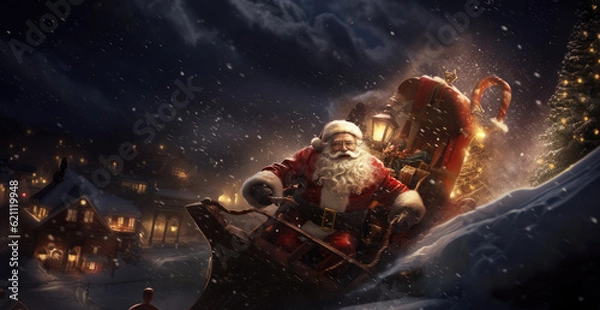 Fototapeta Santa Claus riding on a sled