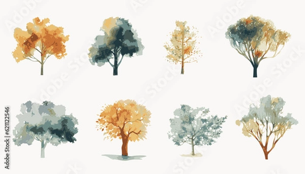Obraz Set of 8 watercolor style trees