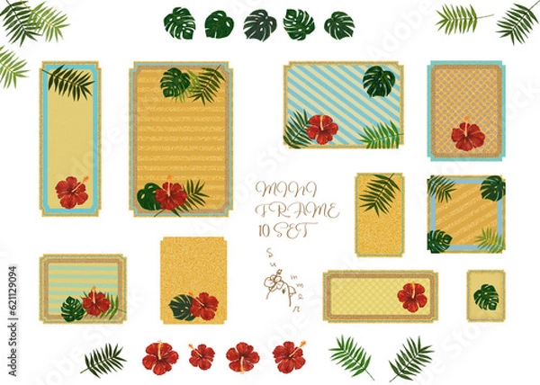 Obraz フレーム素材【ハイビスカス・モンステラ・ヤシ】海のメッセージカード(・∀・)