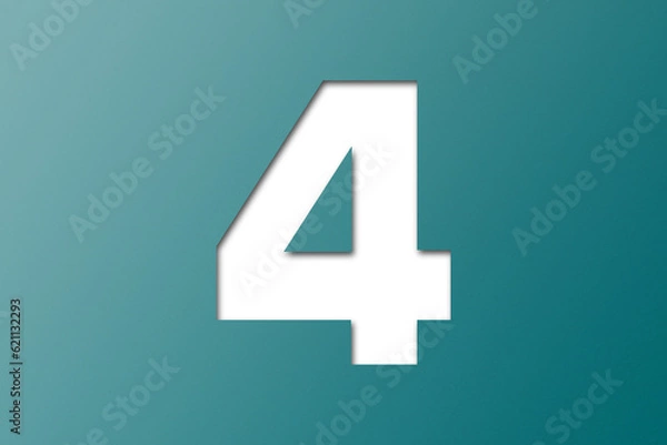Fototapeta number cut paper 4 green isolated on transparent background