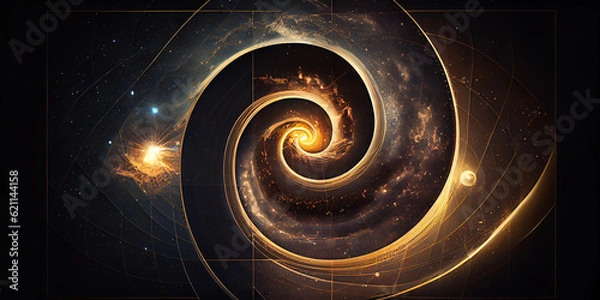 Obraz Beautiful glowing spiral texture or background, on a dark background and space starry style. Generative AI