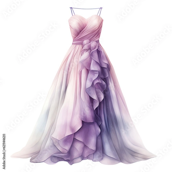 Fototapeta a bridesmaids dress in watercolor style isolated on a transparent background, generative ai