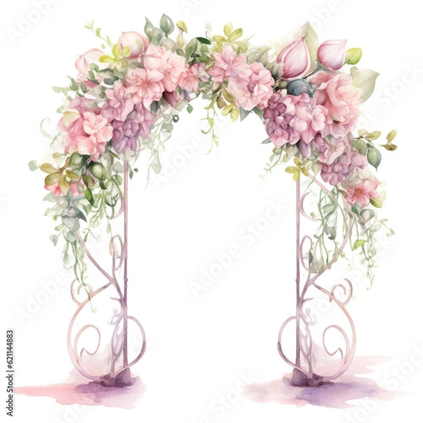Fototapeta a wedding arch in watercolor style isolated on a transparent background, generative ai
