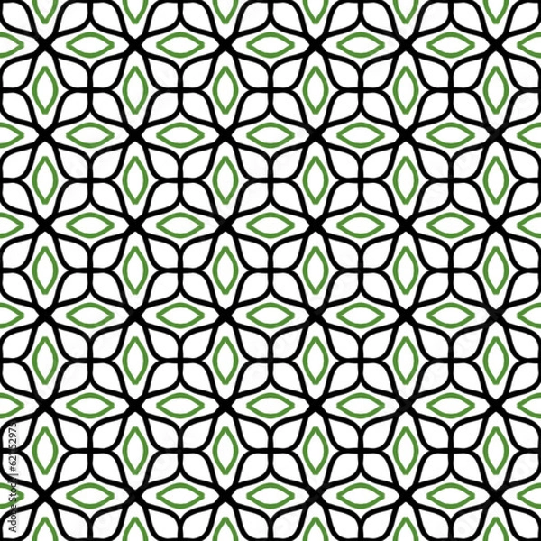Obraz Black, Green, White Abstract Seamless Pattern on White Background