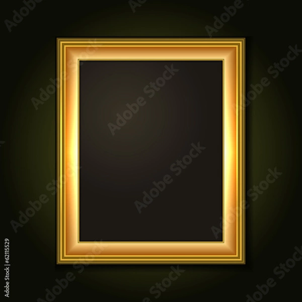 Fototapeta Gold Picture Frame with Dark Canvas