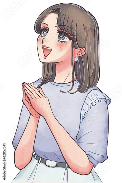 Obraz 見上げながら感心する、少女まんが風のお姉さんイラスト