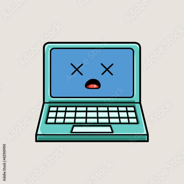 Fototapeta Vector illustration doodle of a laptop not responding.