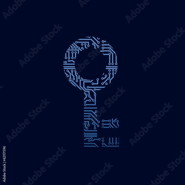 Obraz Data security icon. Circuit board key.