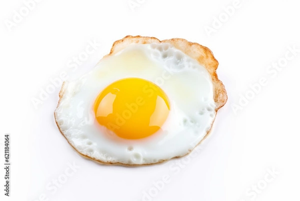 Fototapeta Fried egg on isolated white background, generative ai