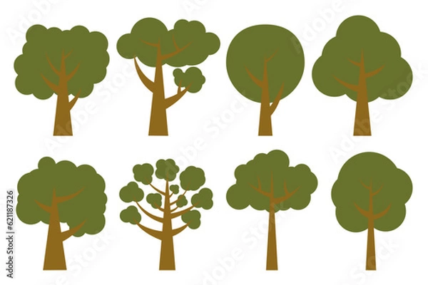 Fototapeta Green trees. Collection of illustrations of trees. Wood for every taste. Abstraction of trees.