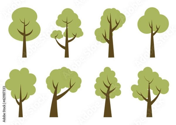 Obraz Green light trees. Collection of illustrations of trees. Wood for every taste. Abstraction of trees.
