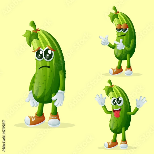 Obraz Cute cucumber characters with different facial expressions