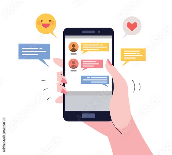 Obraz Smartphone screen with chat screen.