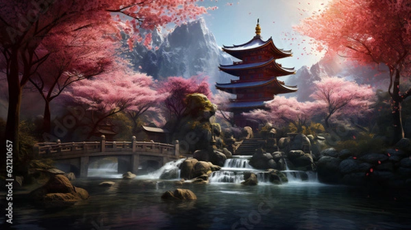 Fototapeta Sakura Tempel