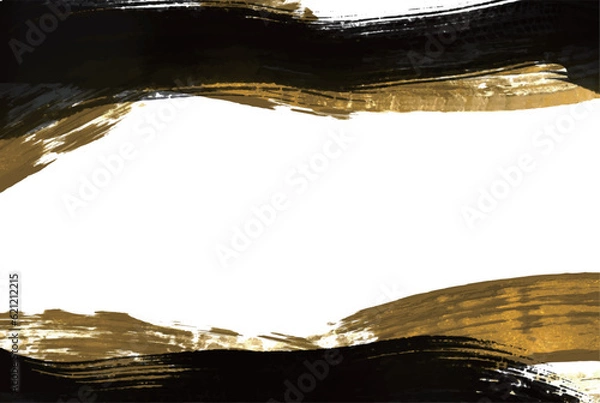 Obraz ゴールドの筆の装飾と動き、飛沫を表現した黒ベースの和風ゴージャス背景素材