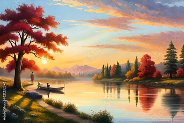 Fototapeta sunset over the river Generated Ai