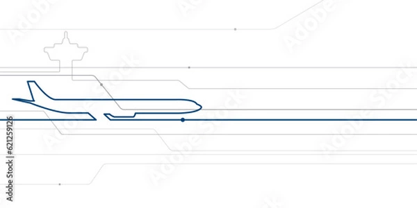 Obraz Avia transport. Airplane outline illustration for your project. Gray and blue lines image on white background. Vector design art