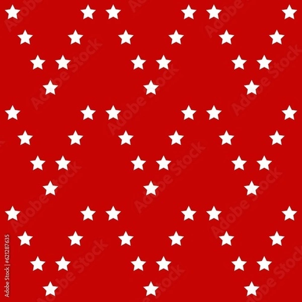 Fototapeta Seamless pattern with white stars on red background. Vector illustration.