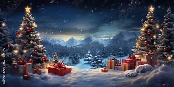 Obraz AI Generated. AI Generative. Xmas Christmas New Year holiday celebration traditional family winter time background decoration poster. Graphic Art Illustration