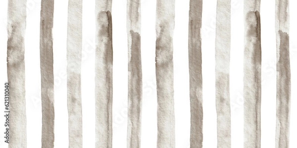 Fototapeta Vertical watercolor stripes in faded brown. Seamless pattern. 