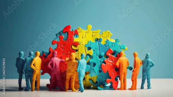Fototapeta Concept of partnership and teamwork. mixed media, Bright color. Generative Ai