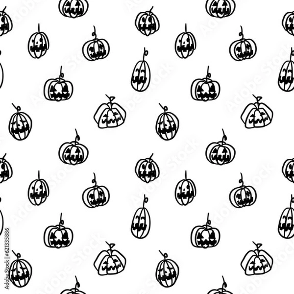 Fototapeta Seamless background with Halloween patterns. Halloween pumpkin sketch.