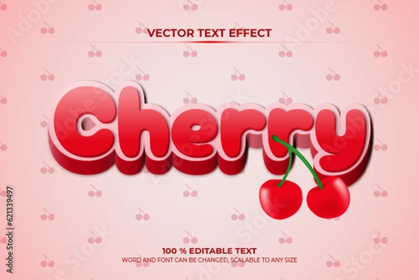 Fototapeta Cherry Fruit Editable Text Effect with realistic Cherry   vector