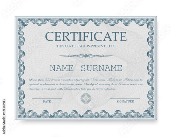 Obraz Certificate of appreciation template, gold and blue color. Clean modern certificate with gold badge. Certificate border template with luxury and modern line pattern. Diploma vector template.