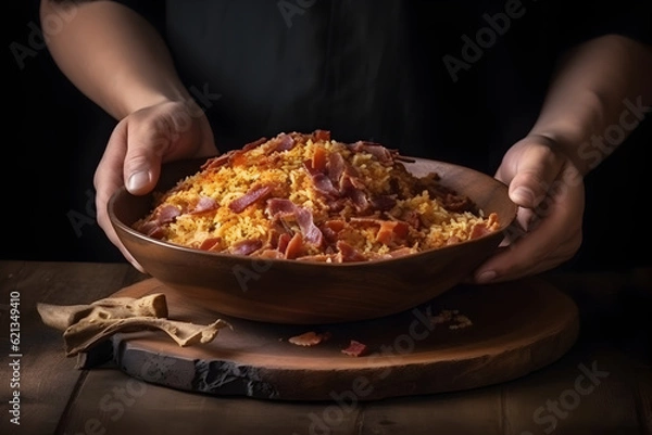 Fototapeta Bowl with Brazilian farofa. Made with manioc flour. Generative AI