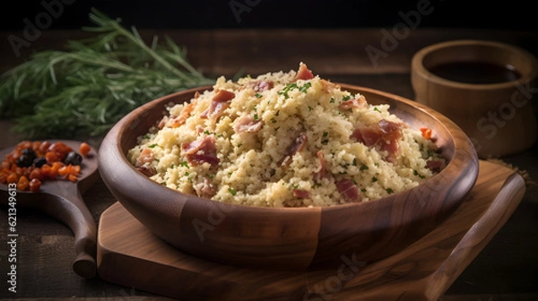 Obraz Bowl with Brazilian farofa. Made with manioc flour. Generative AI