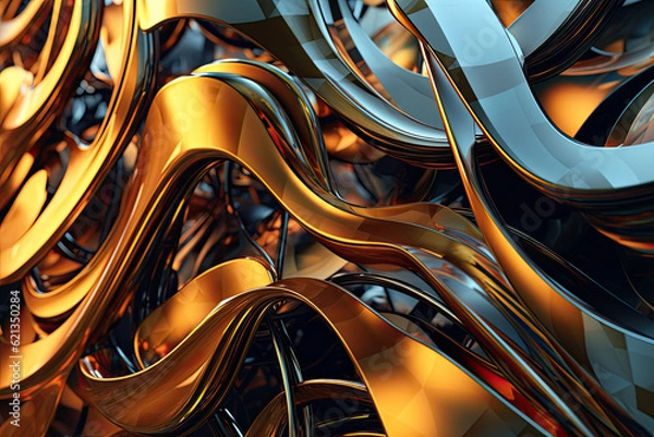 Fototapeta symphony of abstract forms and textures on a metallic background, representing the fusion of art and technology