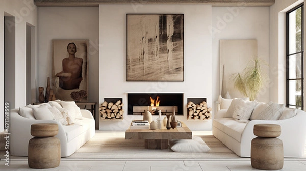 Fototapeta Interior design of modern living apartment with contemporary archaeological. Created with generative AI