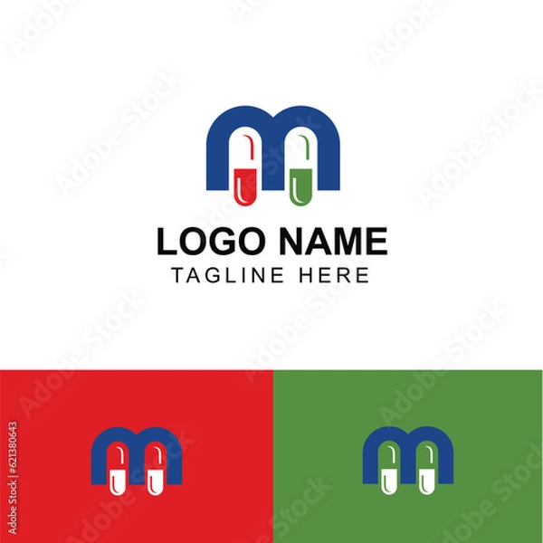 Obraz M Letter Pharmacy Pill Logo Design