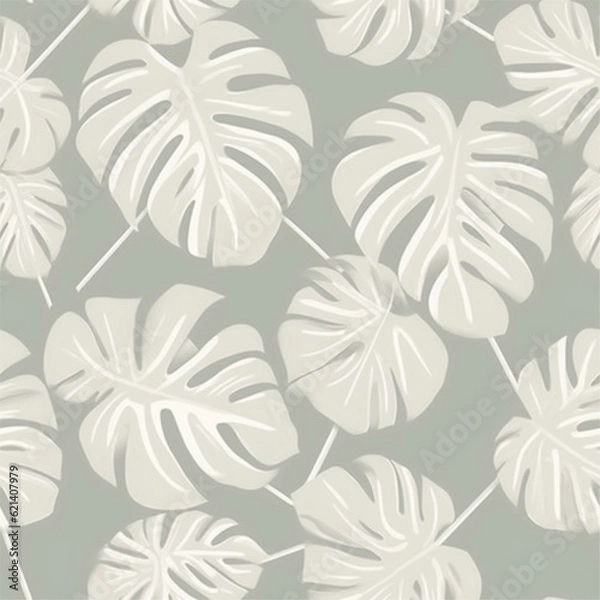 Fototapeta French Grey Monstera Leaf Abstract Line Art Scandinavian Design Seamless Pattern Wallpaper Curtain Bedding Background
