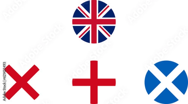 Obraz flag icon of united kingdom and its three member countries england,scotland and northern ireland flat design in circle shape