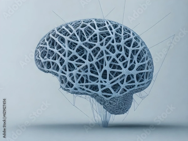 Fototapeta Stylized Abstract Modern Drawing of Human Brain with Wires and Cables