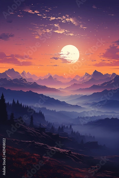 Fototapeta Sky with a mountain in the background. AI generative