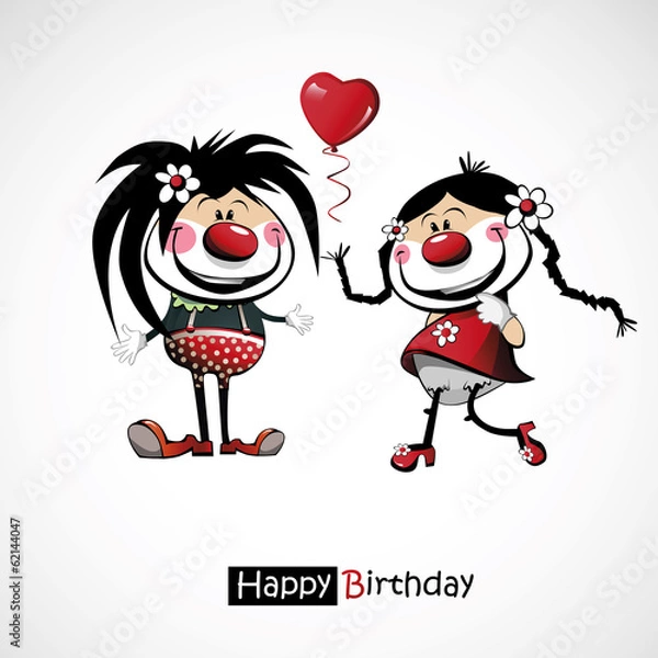 Obraz Happy birthday clowns with balloons