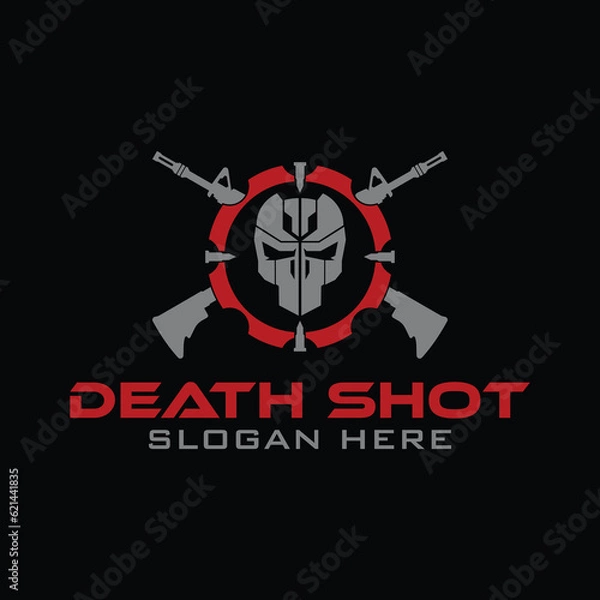 Fototapeta Tactical Target Skull Shoot Rifle military Gear design armory squadrone team in circle logo template