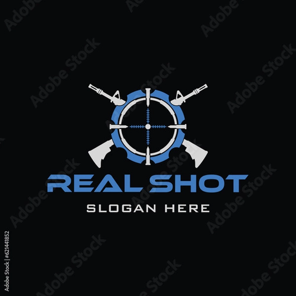 Fototapeta Tactical Target Rifle military Gear design armory squadrone team in circle logo template