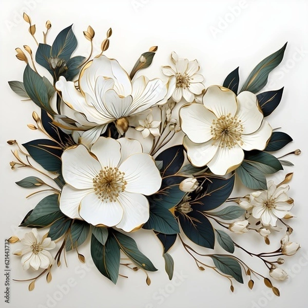 Obraz White background with gold frame and aesthetic color. AI Generative