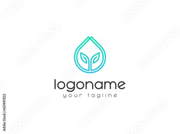 Fototapeta water droplets with leaves logo design icon illustration